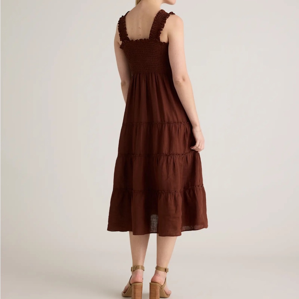 QUINCE european linen smocked midi dress chocolate brown nap dress size XL - Picture 4 of 15